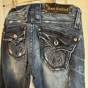 Rock Revival Sasha Straight Leg Dark Blue Distressed Jeans Size 27